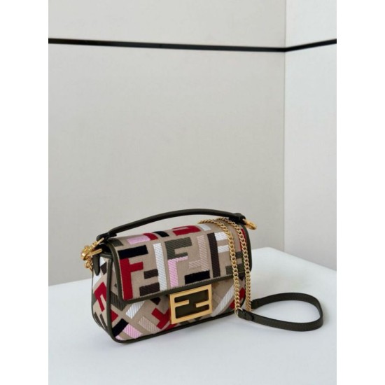 Replica Fendi Baguette Mini Bag in Canvas with Multicolor FF Embroidery Fake Fendi Baguette Mini Bag in Canvas with Multicolor FF Embroidery Replica