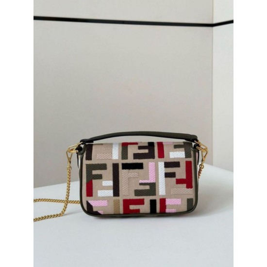 Replica Fendi Baguette Mini Bag in Canvas with Multicolor FF Embroidery Fake Fendi Baguette Mini Bag in Canvas with Multicolor FF Embroidery Replica