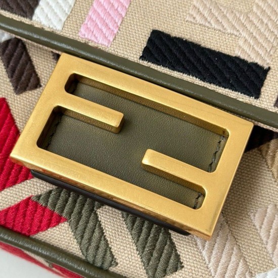 Replica Fendi Baguette Mini Bag in Canvas with Multicolor FF Embroidery Fake Fendi Baguette Mini Bag in Canvas with Multicolor FF Embroidery Replica