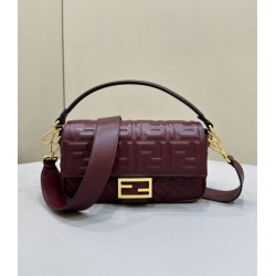 Fake Fendi Medium Baguette Bag in Burgundy FF Nappa Leather Replica Replica Fendi Medium Baguette Bag in Burgundy FF Nappa Leather