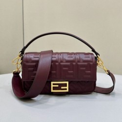 Replica Fendi Medium Baguette Bag in Burgundy FF Nappa Leather