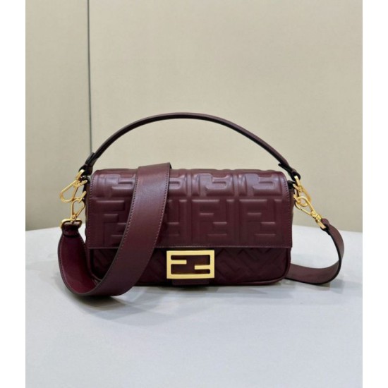 Fake Fendi Medium Baguette Bag in Burgundy FF Nappa Leather Replica Replica Fendi Medium Baguette Bag in Burgundy FF Nappa Leather