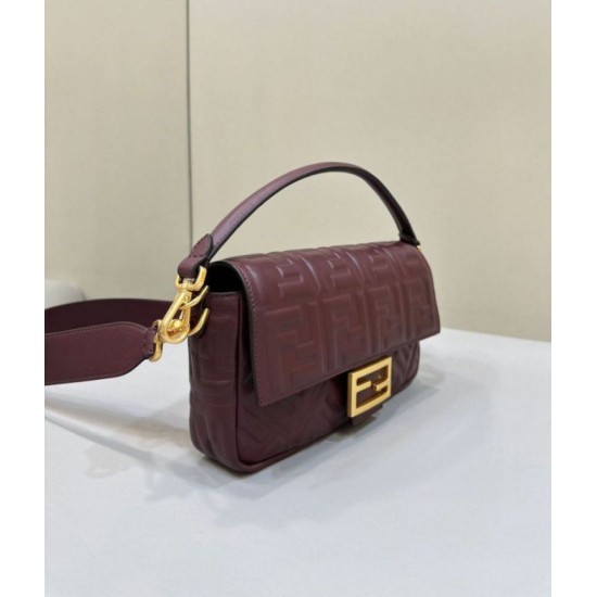 Fake Fendi Medium Baguette Bag in Burgundy FF Nappa Leather Replica Replica Fendi Medium Baguette Bag in Burgundy FF Nappa Leather