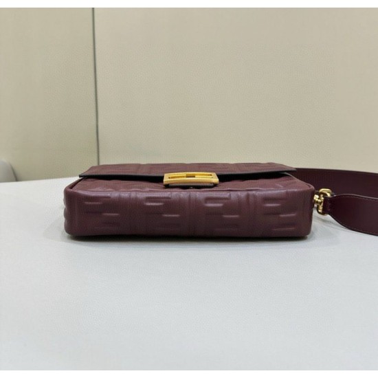 Fake Fendi Medium Baguette Bag in Burgundy FF Nappa Leather Replica Replica Fendi Medium Baguette Bag in Burgundy FF Nappa Leather