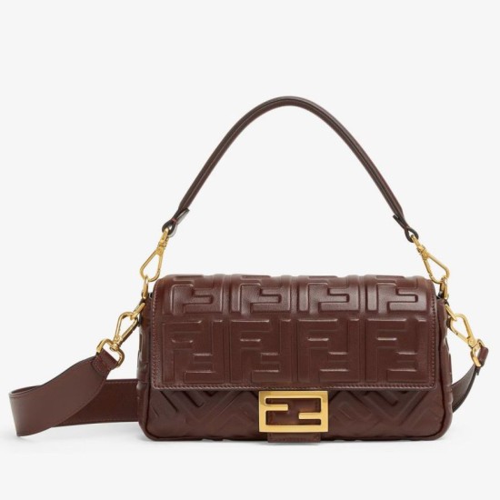 Fake Fendi Medium Baguette Bag in Burgundy FF Nappa Leather Replica Replica Fendi Medium Baguette Bag in Burgundy FF Nappa Leather