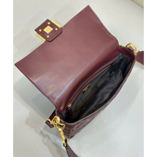Fake Fendi Medium Baguette Bag in Burgundy FF Nappa Leather Replica Replica Fendi Medium Baguette Bag in Burgundy FF Nappa Leather