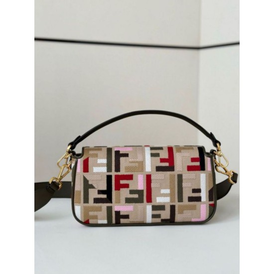 Fake Fendi Baguette Medium Bag in Canvas with Multicolor FF Embroidery Replica Fake Fendi Baguette Medium Bag in Canvas with Multicolor FF Embroidery Replica