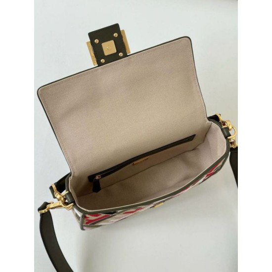 Fake Fendi Baguette Medium Bag in Canvas with Multicolor FF Embroidery Replica Fake Fendi Baguette Medium Bag in Canvas with Multicolor FF Embroidery Replica