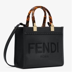 Replica Fendi Sunshine Small Tote Bag In Black Calfskin