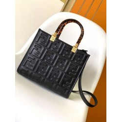 Replica Fendi Sunshine Small Tote Bag In Black FF Calfskin Replica Fendi Sunshine Small Tote Bag In Black FF Calfskin