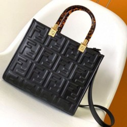Replica Fendi Sunshine Small Tote Bag In Black FF Calfskin