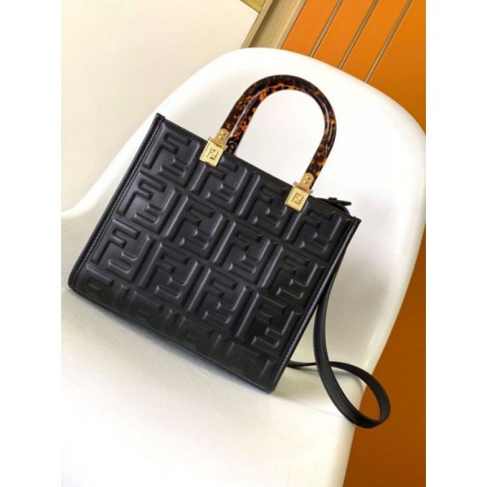 Replica Fendi Sunshine Small Tote Bag In Black FF Calfskin Replica Fendi Sunshine Small Tote Bag In Black FF Calfskin