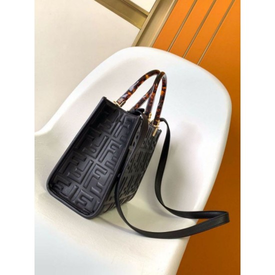 Replica Fendi Sunshine Small Tote Bag In Black FF Calfskin Replica Fendi Sunshine Small Tote Bag In Black FF Calfskin