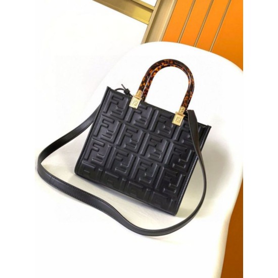 Replica Fendi Sunshine Small Tote Bag In Black FF Calfskin Replica Fendi Sunshine Small Tote Bag In Black FF Calfskin