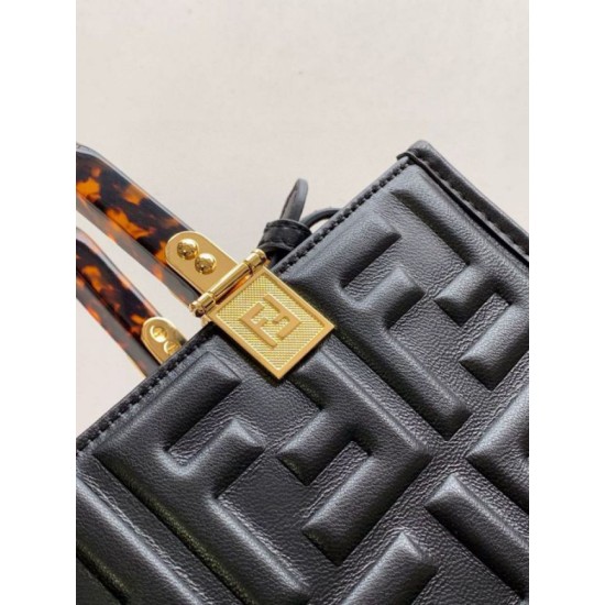 Replica Fendi Sunshine Small Tote Bag In Black FF Calfskin Replica Fendi Sunshine Small Tote Bag In Black FF Calfskin