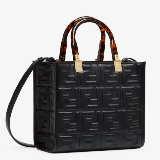 Replica Fendi Sunshine Small Tote Bag In Black FF Calfskin Replica Fendi Sunshine Small Tote Bag In Black FF Calfskin
