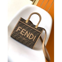 Replica Fendi Sunshine Small Tote Bag in Brown FF Jacquard Fabric Replica Fendi Sunshine Small Tote Bag in Brown FF Jacquard Fabric