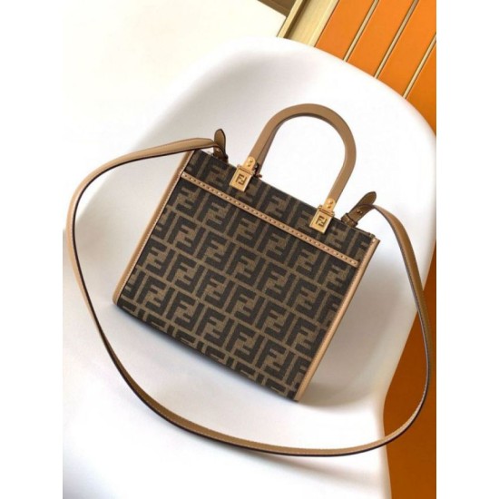Replica Fendi Sunshine Small Tote Bag in Brown FF Jacquard Fabric Replica Fendi Sunshine Small Tote Bag in Brown FF Jacquard Fabric