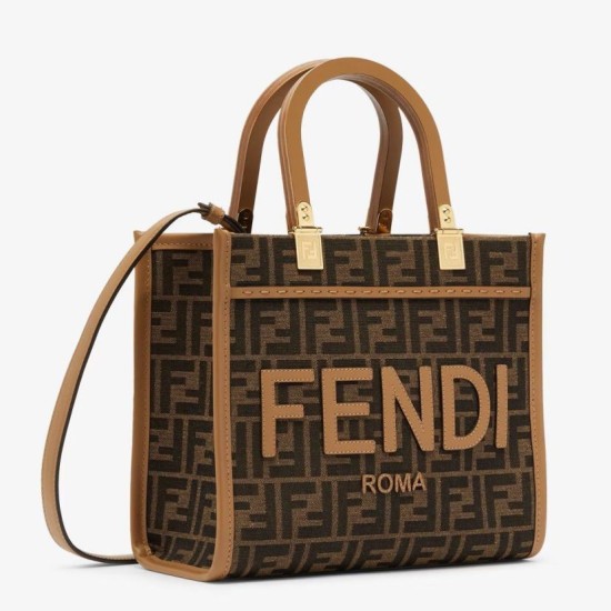 Replica Fendi Sunshine Small Tote Bag in Brown FF Jacquard Fabric Replica Fendi Sunshine Small Tote Bag in Brown FF Jacquard Fabric