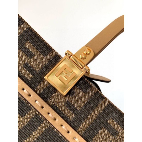 Replica Fendi Sunshine Small Tote Bag in Brown FF Jacquard Fabric Replica Fendi Sunshine Small Tote Bag in Brown FF Jacquard Fabric