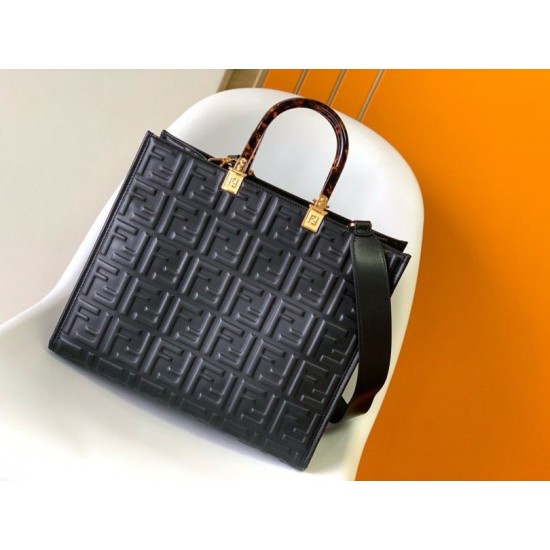 Replica Fendi Sunshine Medium Tote Bag In Black FF Calfskin Replica Fendi Sunshine Medium Tote Bag In Black FF Calfskin
