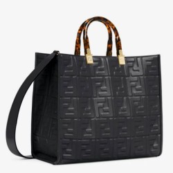 Replica Fendi Sunshine Medium Tote Bag In Black FF Calfskin