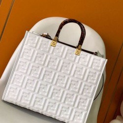 Replica Fendi Sunshine Medium Tote Bag In White FF Calfskin