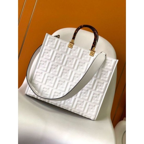 Replica Fendi Sunshine Medium Tote Bag In White FF Calfskin Replica Fendi Sunshine Medium Tote Bag In White FF Calfskin