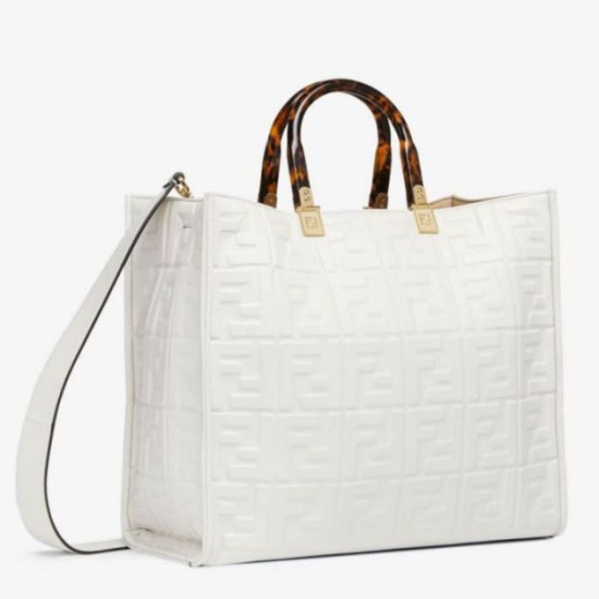 Replica Fendi Sunshine Medium Tote Bag In White FF Calfskin Replica Fendi Sunshine Medium Tote Bag In White FF Calfskin