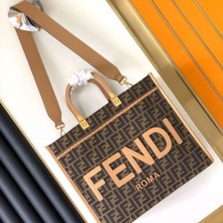 Replica Fendi Sunshine Medium Tote Bag in Brown FF Jacquard Fabric