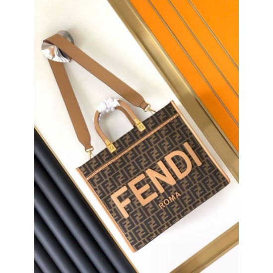 Replica Fendi Sunshine Medium Tote Bag in Brown FF Jacquard Fabric Replica Fendi Sunshine Medium Tote Bag in Brown FF Jacquard Fabric
