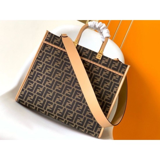 Replica Fendi Sunshine Medium Tote Bag in Brown FF Jacquard Fabric Replica Fendi Sunshine Medium Tote Bag in Brown FF Jacquard Fabric