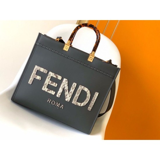 Replica Fendi Sunshine Medium Tote Bag in Black Leather with Python Logo Replica Fendi Sunshine Medium Tote Bag in Black Leather with Python Logo