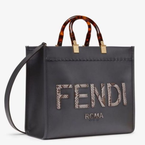 Replica Fendi Sunshine Medium Tote Bag in Black Leather with Python Logo Replica Fendi Sunshine Medium Tote Bag in Black Leather with Python Logo