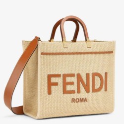 Fake Fendi Sunshine Medium Tote Bag in Natural Straw Replica