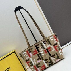 Fake Fendi Small Roll Tote in Canvas with Multicolor FF Embroidery Replica