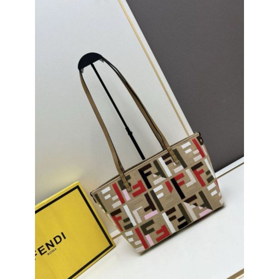 Replica Fendi Small Roll Tote in Canvas with Multicolor FF Embroidery Fake Fendi Small Roll Tote in Canvas with Multicolor FF Embroidery Replica