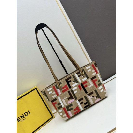 Replica Fendi Small Roll Tote in Canvas with Multicolor FF Embroidery Fake Fendi Small Roll Tote in Canvas with Multicolor FF Embroidery Replica