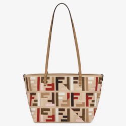 Fake Fendi Small Roll Tote in Canvas with Multicolor FF Embroidery Replica