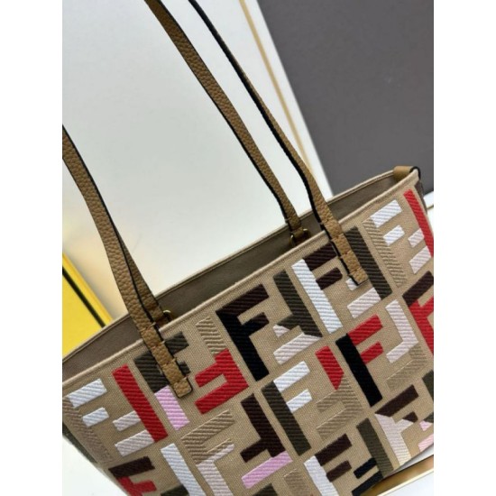 Replica Fendi Small Roll Tote in Canvas with Multicolor FF Embroidery Fake Fendi Small Roll Tote in Canvas with Multicolor FF Embroidery Replica
