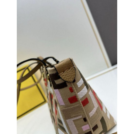 Replica Fendi Small Roll Tote in Canvas with Multicolor FF Embroidery Fake Fendi Small Roll Tote in Canvas with Multicolor FF Embroidery Replica