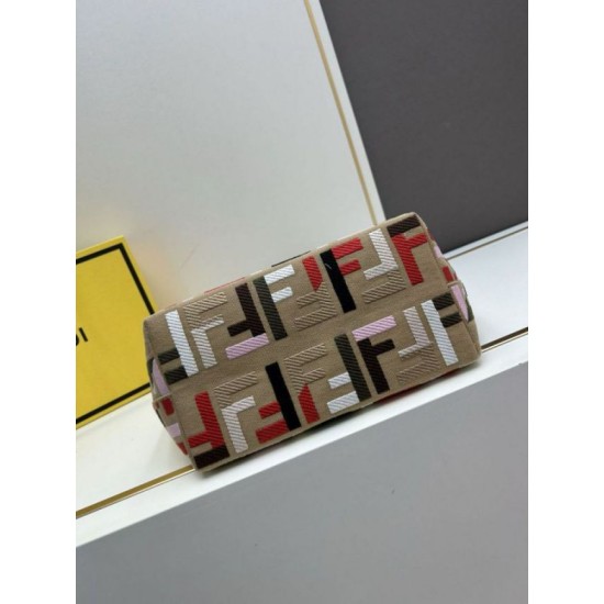 Replica Fendi Small Roll Tote in Canvas with Multicolor FF Embroidery Fake Fendi Small Roll Tote in Canvas with Multicolor FF Embroidery Replica