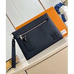 Replica Louis Vuitton Takeoff Pouch in Navy Blue LV Aerogram Leather M11486