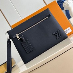 Replica Louis Vuitton Takeoff Pouch in Navy Blue LV Aerogram Leather M11486