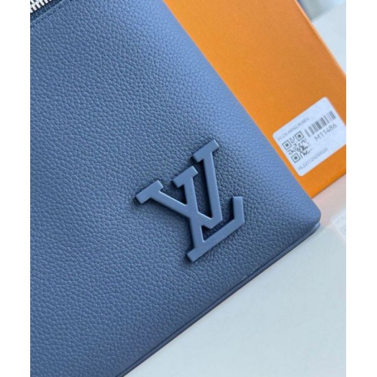 Fake Louis Vuitton Takeoff Pouch in Navy Blue LV Aerogram Leather M11486 Replica Replica Louis Vuitton Takeoff Pouch in Navy Blue LV Aerogram Leather M11486