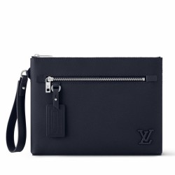 Replica Louis Vuitton Takeoff Pouch in Navy Blue LV Aerogram Leather M11486