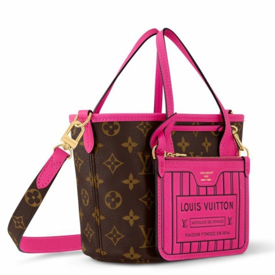 Fake Louis Vuitton Neverfull Inside Out BB Bag in Leather and Monogram M12106 Replica Replica Louis Vuitton Neverfull Inside Out BB Bag in Leather and Monogram M12106