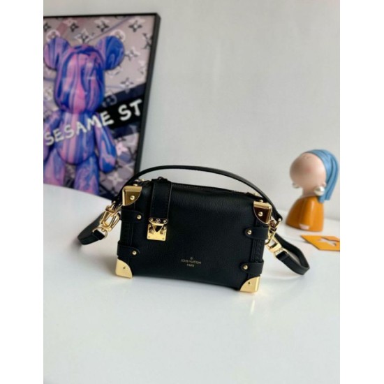 Fake Louis Vuitton Side Trunk PM Bag in Black Leather M23817 Replica Replica Louis Vuitton Side Trunk PM Bag in Black Leather M23817