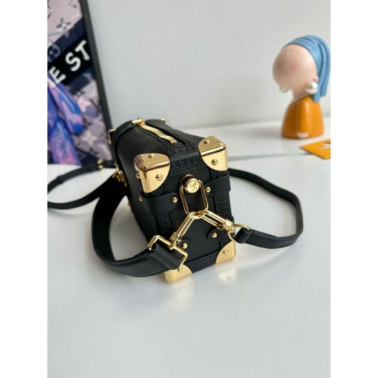 Fake Louis Vuitton Side Trunk PM Bag in Black Leather M23817 Replica Replica Louis Vuitton Side Trunk PM Bag in Black Leather M23817
