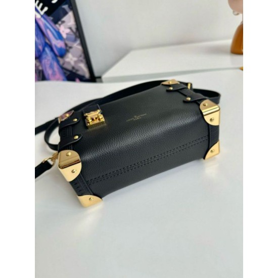 Fake Louis Vuitton Side Trunk PM Bag in Black Leather M23817 Replica Replica Louis Vuitton Side Trunk PM Bag in Black Leather M23817